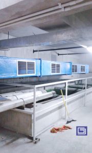 Pemasangan ducting dan venting fiberglass di basement expo kemayoran jakarta.